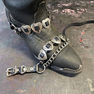 bootstraps boot harness handmade genuine leather chain heart concho strand punk goth biker motorcycle silver vampire cowboy cowgirl western