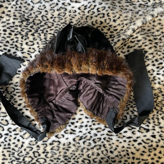 Vintage genuine fur hood brown lace up bow ribbon… - image 10