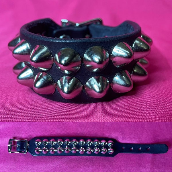 Cuff bracelet handmade genuine leather made to order 2 row standard 77 studs studded punk goth deathrock biker crust heavy metal hair glam