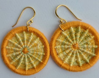 Deep orange and Yellow Multi Coloured Cotton Dorset Button Earrings