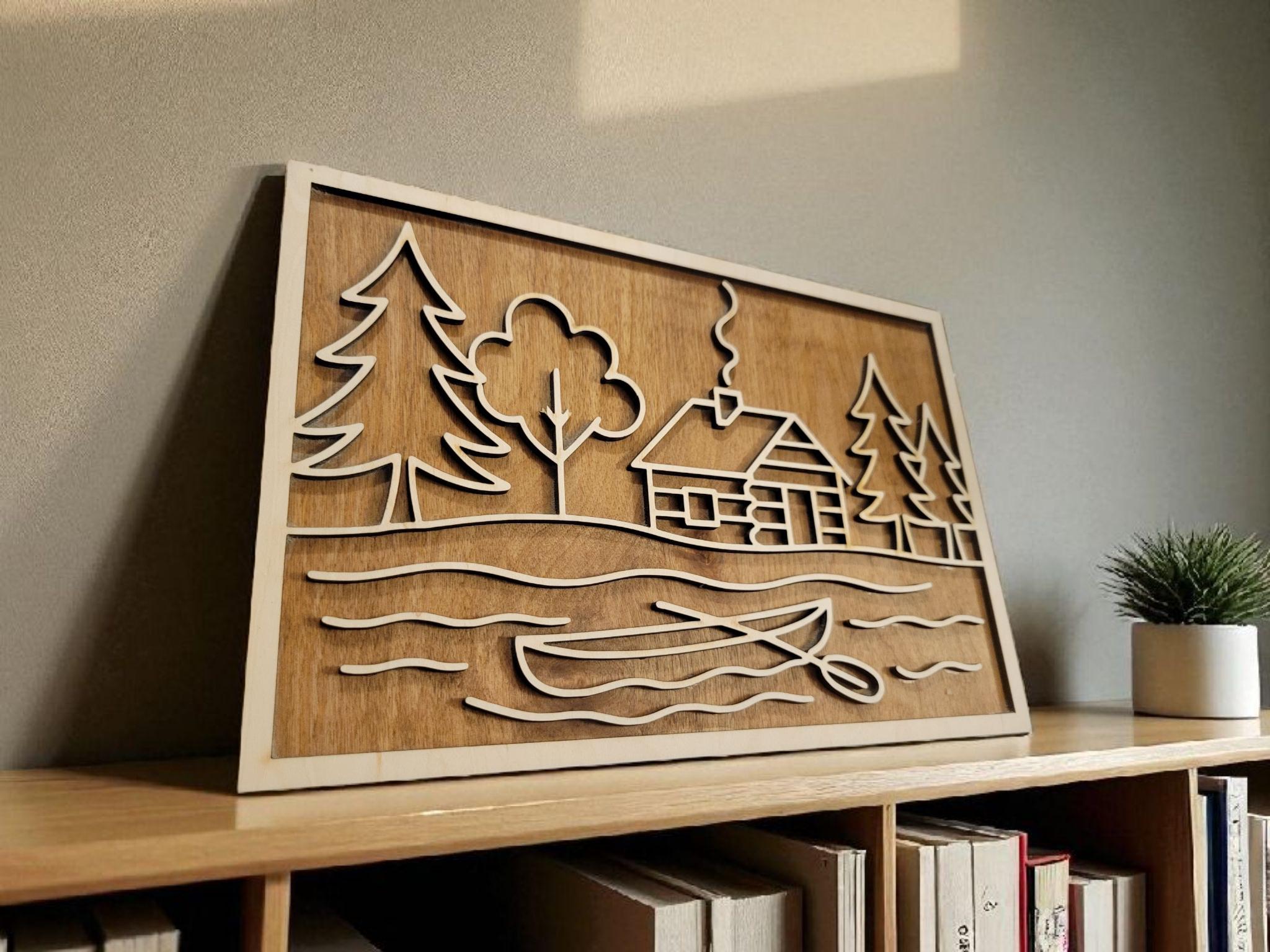 Layered Cabin & Canoe SVG | Rustic Lake House Sign Digital File | Laser ...