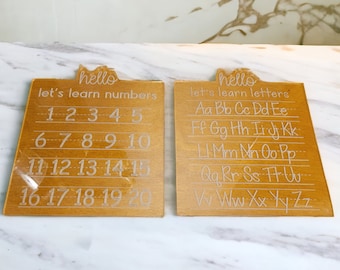 Number, Alphabet, Shape and Name Acrylic Tracing Board SVG and PNG File Downloads for Glowforge or Laser Cutting, Learning Tools for Kids