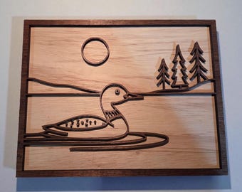 Loon SVG | Lake Scene Line Art Cut File | Northwoods Wall Art SVG | Laser Cut Wildlife Sign | Rustic Cabin Décor File | Digital Download