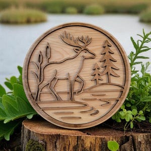 Deer in the Woods SVG | Layered Wildlife Scene Line Art Laser Cut File | Rustic Nature Wall Art Template | Glowforge Digital Download