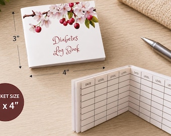 Cherry Blossom Diabetes Log Book, Blood Glucose Monitoring Record, Pocket Blood Sugar Tracker Journal for Diabetics, Pocket Log Book