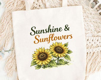 Sunflowers & Sunshine Reusable Canvas Grocery Bag, Sunflower Tote Bag, Floral Shopping Bag, Grocery Shopping Bags, Sunflower Lover Gift