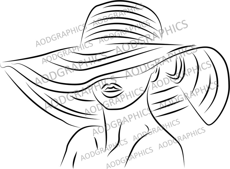 Line Art Stencil Paint &amp; Sip Woman In Hat Vector Printable