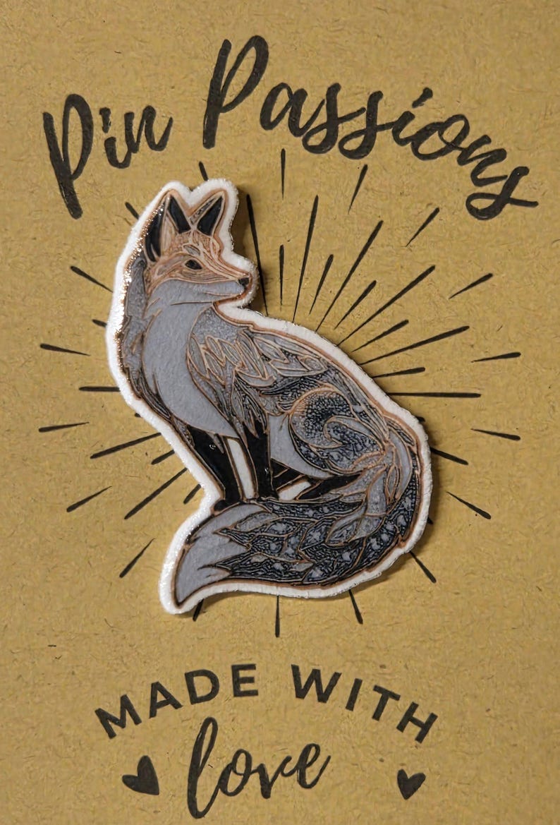 Red & Grey Fox Plastic Lapel Pin – Sitting Fox Pin 1.5