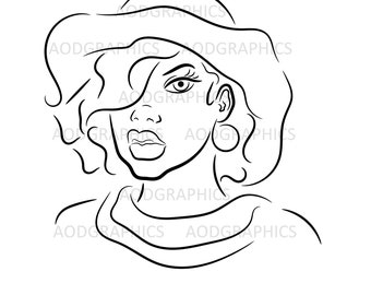 Lady In Hat Stencil Art, Paint & Sip, Black Woman Stencil File, Pre-bosquejado Arte imprimible