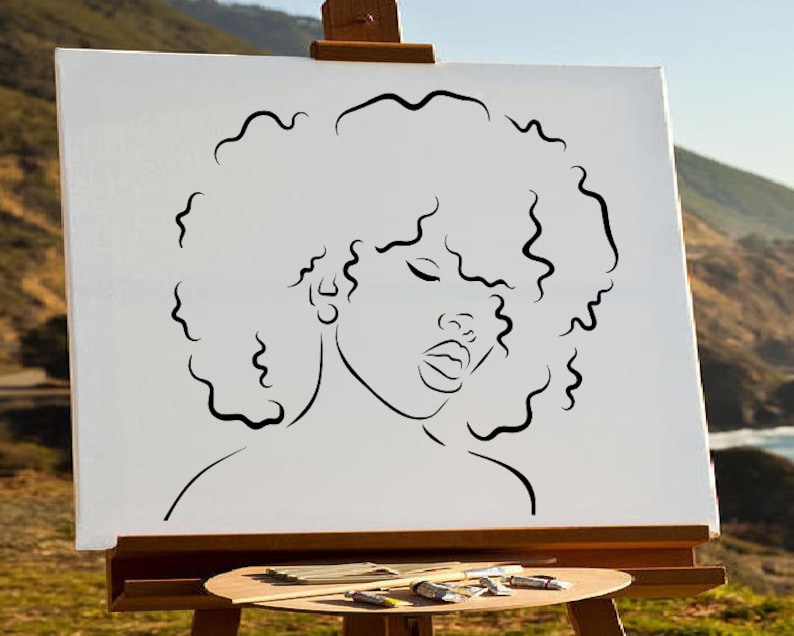 Afro Hair Lady Stencil African Woman Stencil Paint Party | Etsy