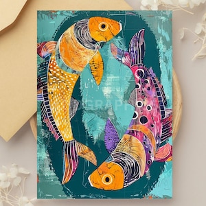 Colorful Fish Blank Greeting Card Set of 2