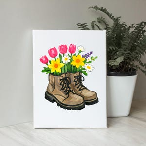 Boots and Flowers Paint Party Canvas Art, Cowboy Boot Rain Boot Work Boot Painting Kit, Country Floral Paint Sip Canvas