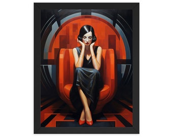 Sitting Woman In Black Dress Framed poster