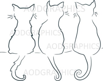 3 cats Presketched Coloring Printable