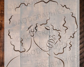 Afro Hair Lady Stencil, African Woman Stencil, Paint Party Stencil