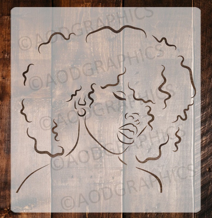 Afro Hair Lady Stencil, African Woman Stencil, Paint Party Stencil