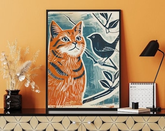 Cat & Black Bird Printable Art