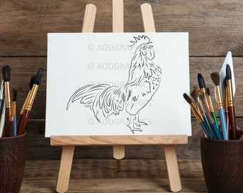 Rooster Print & Paint, Paint Party Design, Rooster Art, Rooster Color Page