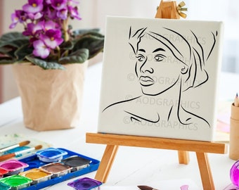 Woman in Hat Line Art, Paint & Sip Coloring Page (Digital Download)