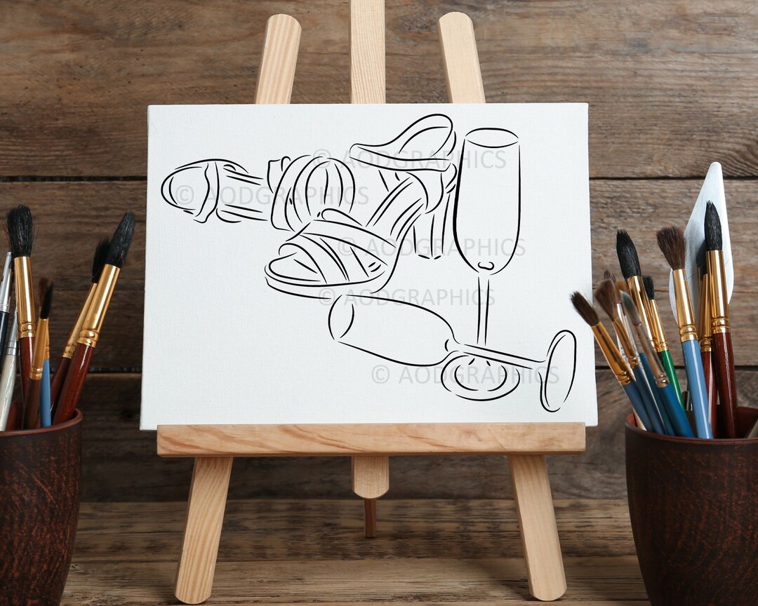 Wine Glass and Heels, Paint & Sip, Wine Glasses Painting Template Etsy