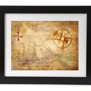 Vintage map, wall map, nautical print, collector map, pirate map, nautical map