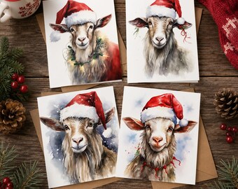 Christmas Goat Greeting Card, Funny Holiday Goat Card, Farm Animal Christmas Card, Goat Lover Gift, Blank Inside Christmas Greeting 12 Pk