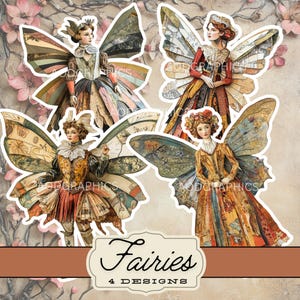 Poupée de papier fée articulée à imprimer pour journal et scrapbooking, lot de 4 fées