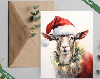 Goat In Santa Hat Greeting Cards (Set of 12)
