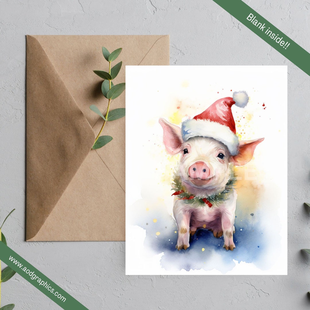 Pig Christmas Cards (12 Cards) - Etsy