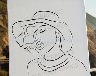 Woman In Hat Stencil Art, Paint & Sip, Black Woman Printable, Pre-sketched Printable Art