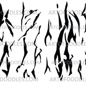 May include: Black and white abstract pattern with jagged lines and curves. The pattern is reminiscent of a tiger stripe.