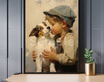 Boy and Dog 16"x20" Canvas Print