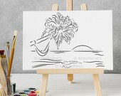 Hammock On The Beach Paint Party Template, Wine & Sip Painting Design Template