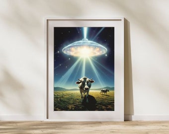 Cow UFO Abduction Printable Poster