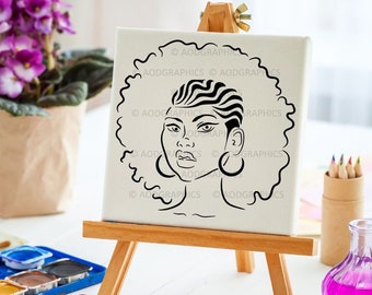 Afro Gal Stencil Art, Paint & Sip, Black Woman Stencil File, Pre-bosquejado Arte imprimible