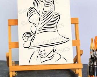 Line Art Woman In Hat Stencil, Paint & Sip (Digital Download)