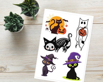 5 Halloween Cat Stickers