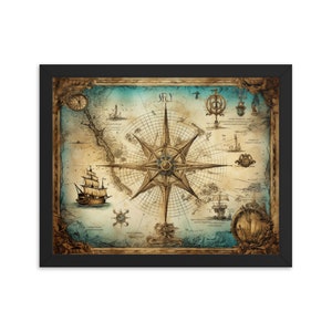 Carte au trésor vintage encadrée
