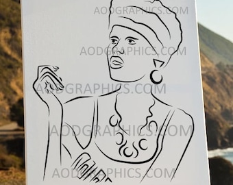 African Woman In Hat Clip Art, Paint & Sip Woman Printable Line Art, Elegant Woman Coloring Page