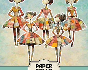 Mixed Media Paper Dolls, Whimsical Art Dolls, Printable Ephemera, Junk Journal Supplies, Collage Doll Images, Printable Paper Dolls
