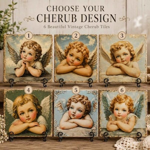 Vintage Cherub Ceramic Tile Coaster | Choose Your Angel | Cottagecore Decor | Victorian Angel Tile | Shabby Chic Gift | Religious Home Decor