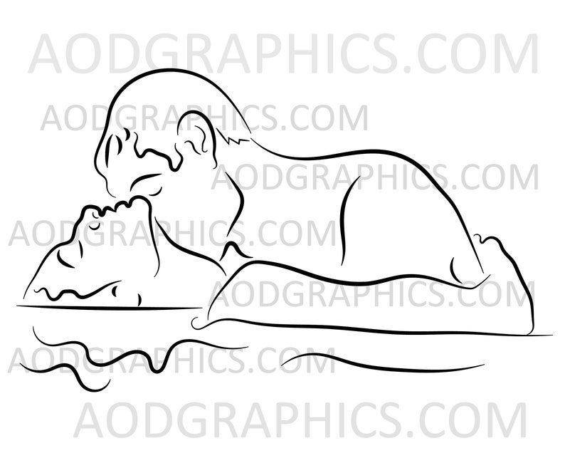 Man & Woman In Water Painting Template, Nude Art, Pre-drawn Canvas, Paint Party Template image 2