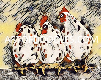 Chicken Folk Art Digital Painting,Printable Art