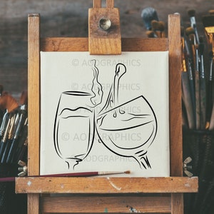 Wine Glass Stencil Art, Paint & Sip, Wine Glasses Stencil File, Wine