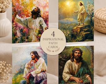 Set of 8 Christian Greeting Card Set, Jesus Faith Cards, Inspirational Religious Card Pack, Blank Inside Christian Cards, Scripture Inspired