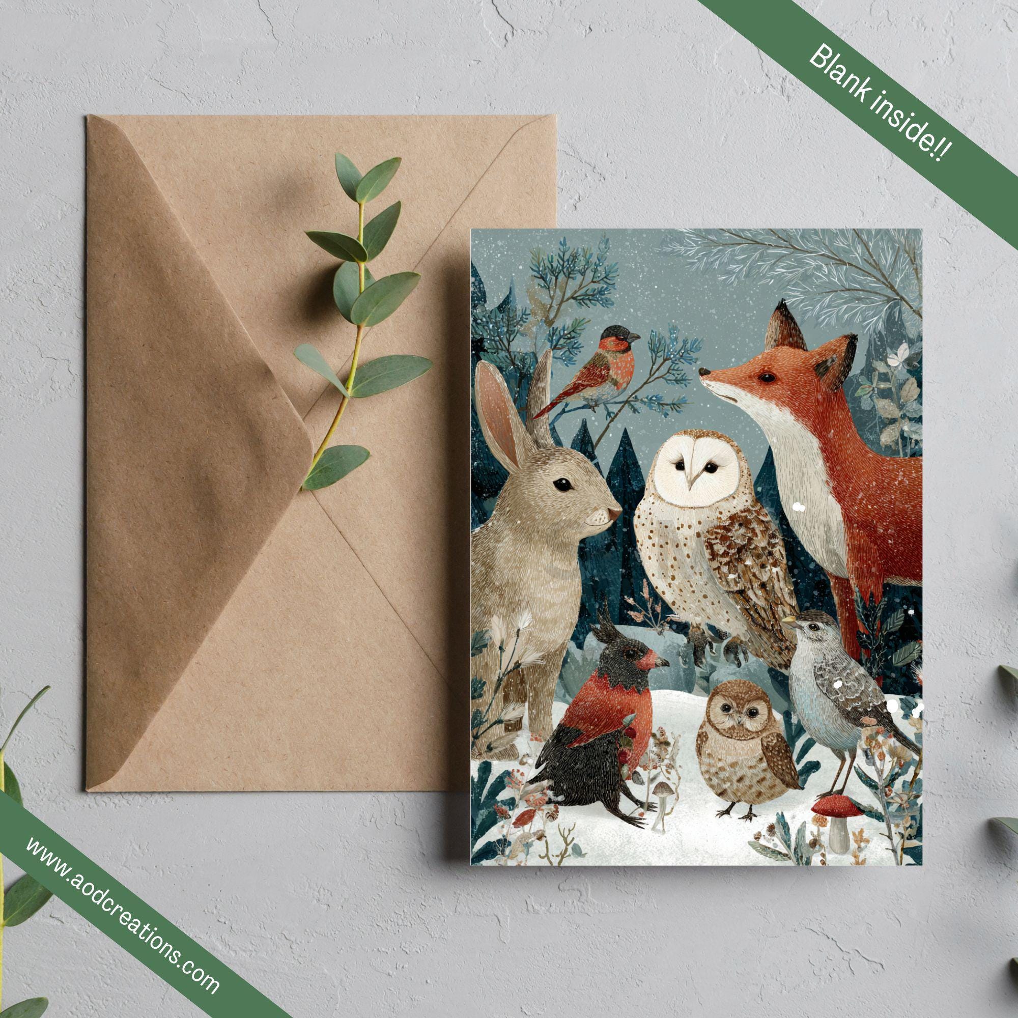 Small Winter Card Set of 12 Woodland Animal Blank Greeting Cards, Forest Wildlife Note ...