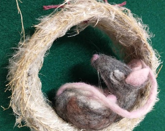 Needle Felted Sleeping Mouse/Rat Hanging Ornament