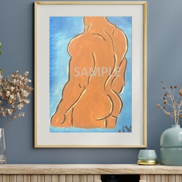 Nude Man Paint Party Template, Pre-sketched Naked Man Art Template