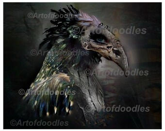 Griffin Art, Gothic Decor, Steampunk, Dark Art, Fantasy Art, Bird Art