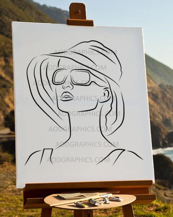 Lady in Sunglasses Stencil Woman Stencil Paint Party Stencil Etsy